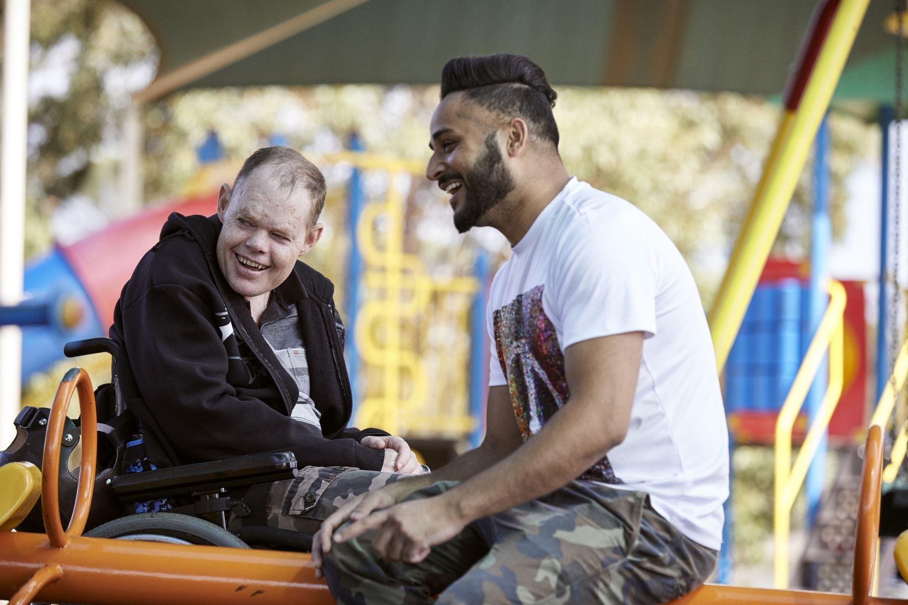 Lighthouse client and support worker sharing a moment together